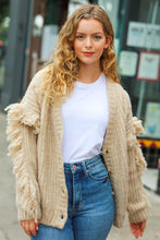 Load image into Gallery viewer, Weekend Ready Oatmeal V Neck Fringe Chunky Cable Cardigan