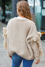 Load image into Gallery viewer, Weekend Ready Oatmeal V Neck Fringe Chunky Cable Cardigan