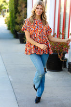 Load image into Gallery viewer, Rust &amp; Chocolate Floral Frill Ruffle Hem Tiered Swing Top