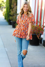 Load image into Gallery viewer, Rust &amp; Chocolate Floral Frill Ruffle Hem Tiered Swing Top