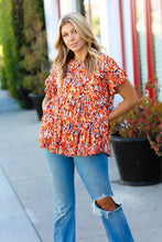 Load image into Gallery viewer, Rust &amp; Chocolate Floral Frill Ruffle Hem Tiered Swing Top