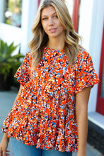 Load image into Gallery viewer, Rust &amp; Chocolate Floral Frill Ruffle Hem Tiered Swing Top