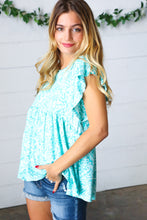 Load image into Gallery viewer, Aqua Boho Print Ruffle Short Sleeve Babydoll Top