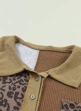 Load image into Gallery viewer, Leopard Patchwork Waffle Knit Buttoned Blouse