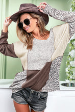Load image into Gallery viewer, Leopard Colorblock Textured Knit Patchwork Top