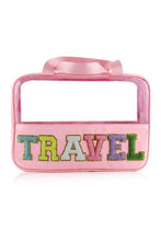 Load image into Gallery viewer, Mint Green TRAVEL Chenille Letter Clear PVC Makeup Bag