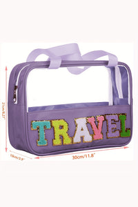 Mint Green TRAVEL Chenille Letter Clear PVC Makeup Bag
