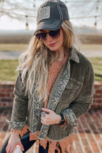 Load image into Gallery viewer, Gray Contrast Snakeskin Trim Pocketed Corduroy Jacket