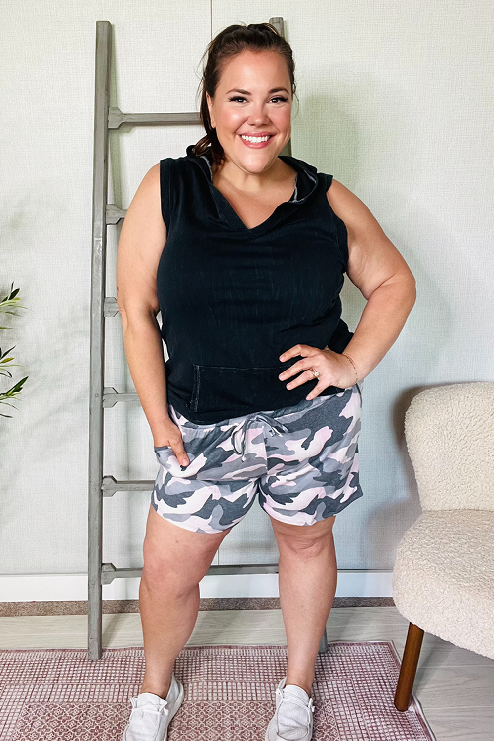 Be Bold Pink/Black Camo French Terry Pocket Shorts