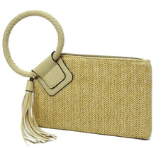 Load image into Gallery viewer, Straw Cuff Handle Tassel Wristlet Clutch