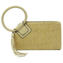 Load image into Gallery viewer, Straw Cuff Handle Tassel Wristlet Clutch