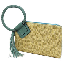 Load image into Gallery viewer, Straw Cuff Handle Tassel Wristlet Clutch