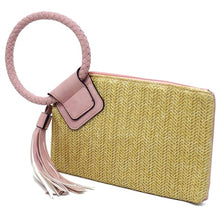 Load image into Gallery viewer, Straw Cuff Handle Tassel Wristlet Clutch
