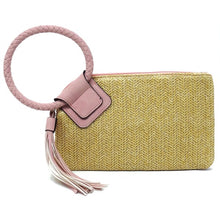Load image into Gallery viewer, Straw Cuff Handle Tassel Wristlet Clutch