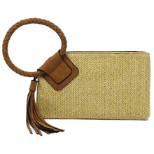 Load image into Gallery viewer, Straw Cuff Handle Tassel Wristlet Clutch