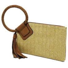 Load image into Gallery viewer, Straw Cuff Handle Tassel Wristlet Clutch