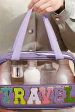 Load image into Gallery viewer, Mint Green TRAVEL Chenille Letter Clear PVC Makeup Bag
