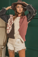 Load image into Gallery viewer, MIXED PATTERN RAW EDGE DENIM SLEEVE SWEATER