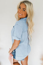 Load image into Gallery viewer, Acid Wash Waffle Knit Short Sleeve Buttoned Shirt