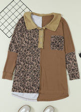 Load image into Gallery viewer, Leopard Patchwork Waffle Knit Buttoned Blouse