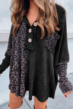 Load image into Gallery viewer, Leopard Patchwork Waffle Knit Buttoned Blouse