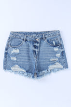 Load image into Gallery viewer, High Rise Crossover Waist Denim Shorts