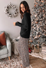 Load image into Gallery viewer, Plaid Heart Long Sleeve Pullover and Leopard Pants Lounge Set