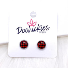 Load image into Gallery viewer, Red Buffalo Small Plaid in Stainless Steel Settings -Earrings