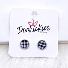 Load image into Gallery viewer, White Buffalo Plaid in Stainless Steel Settings -Earrings