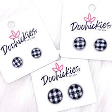 Load image into Gallery viewer, White Buffalo Plaid in Stainless Steel Settings -Earrings