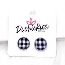 Load image into Gallery viewer, White Buffalo Plaid in Stainless Steel Settings -Earrings