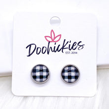 Load image into Gallery viewer, White Buffalo Plaid in Stainless Steel Settings -Earrings
