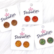 Load image into Gallery viewer, 12mm Autumn Sparkle Singles in Rose Gold Settings -Fall Earrings