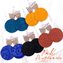 Load image into Gallery viewer, 2&quot; Walnut &amp; Fall Embossed Piggyback Dangles -Fall Earrings