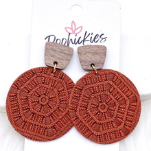 Load image into Gallery viewer, 2&quot; Walnut &amp; Fall Embossed Piggyback Dangles -Fall Earrings