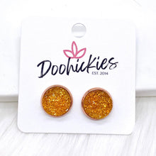 Load image into Gallery viewer, 12mm Autumn Sparkle Singles in Rose Gold Settings -Fall Earrings