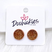 Load image into Gallery viewer, 12mm Autumn Sparkle Singles in Rose Gold Settings -Fall Earrings