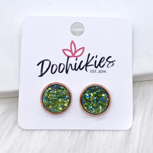 Load image into Gallery viewer, 12mm Autumn Sparkle Singles in Rose Gold Settings -Fall Earrings