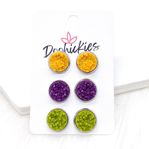 12mm Mustard/Plum/Moss in Stainless Steel Settings -Fall Stud Earrings