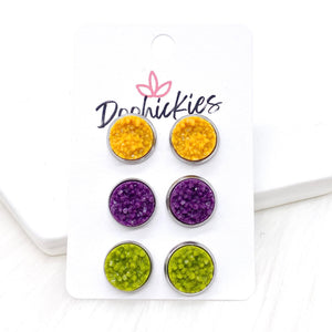 12mm Mustard/Plum/Moss in Stainless Steel Settings -Fall Stud Earrings