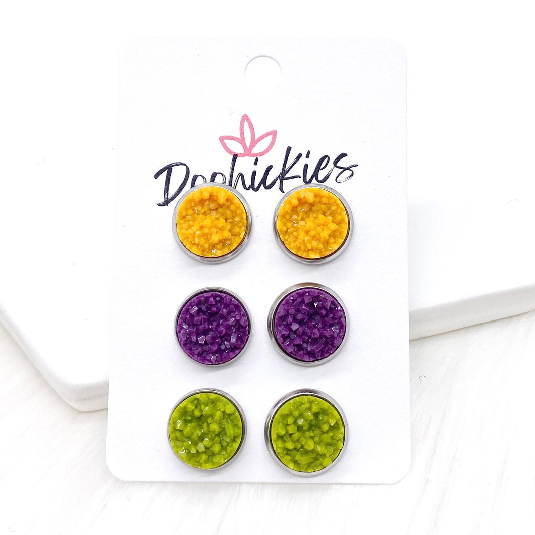 12mm Mustard/Plum/Moss in Stainless Steel Settings -Fall Stud Earrings
