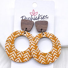Load image into Gallery viewer, 2&quot; Walnut &amp; Broken Chevron Lil&#39; O Dangles- Fall Cork Earrings
