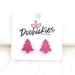 15mm Pinky Trees Studs -Christmas Earrings