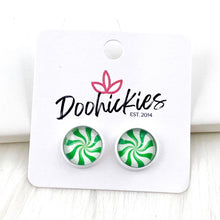 Load image into Gallery viewer, 12mm Peppermint Singles in White Settings -Christmas Studs