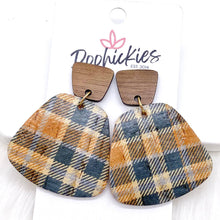 Load image into Gallery viewer, 2&quot; Walnut &amp; Fall Plaid Jasmines - Fall Cork Earrings