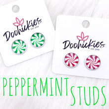 Load image into Gallery viewer, 12mm Peppermint Singles in White Settings -Christmas Studs