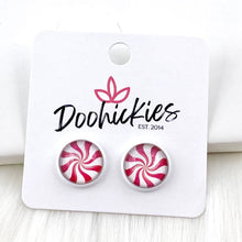 Load image into Gallery viewer, 12mm Peppermint Singles in White Settings -Christmas Studs