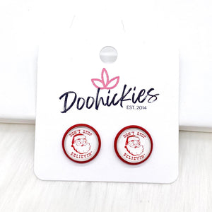 12mm Don't Stop Believin' in Red Settings -Christmas Studs