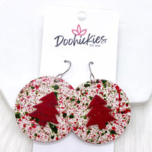 Load image into Gallery viewer, 1.5&quot; 3-D Trees on Paint Splatter -Christmas Earrings
