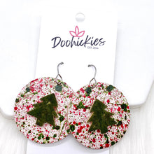 Load image into Gallery viewer, 1.5&quot; 3-D Trees on Paint Splatter -Christmas Earrings